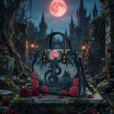 Crimson Moon Dragon Leather Handbag