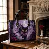 Violet Moon Feline Leather Handbag