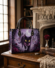 Violet Moon Feline Leather Handbag