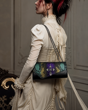 Iridescent Snake‑Skin Cross Envelope Clutch