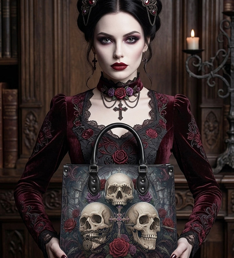 Trinity Skulls Leather Handbag