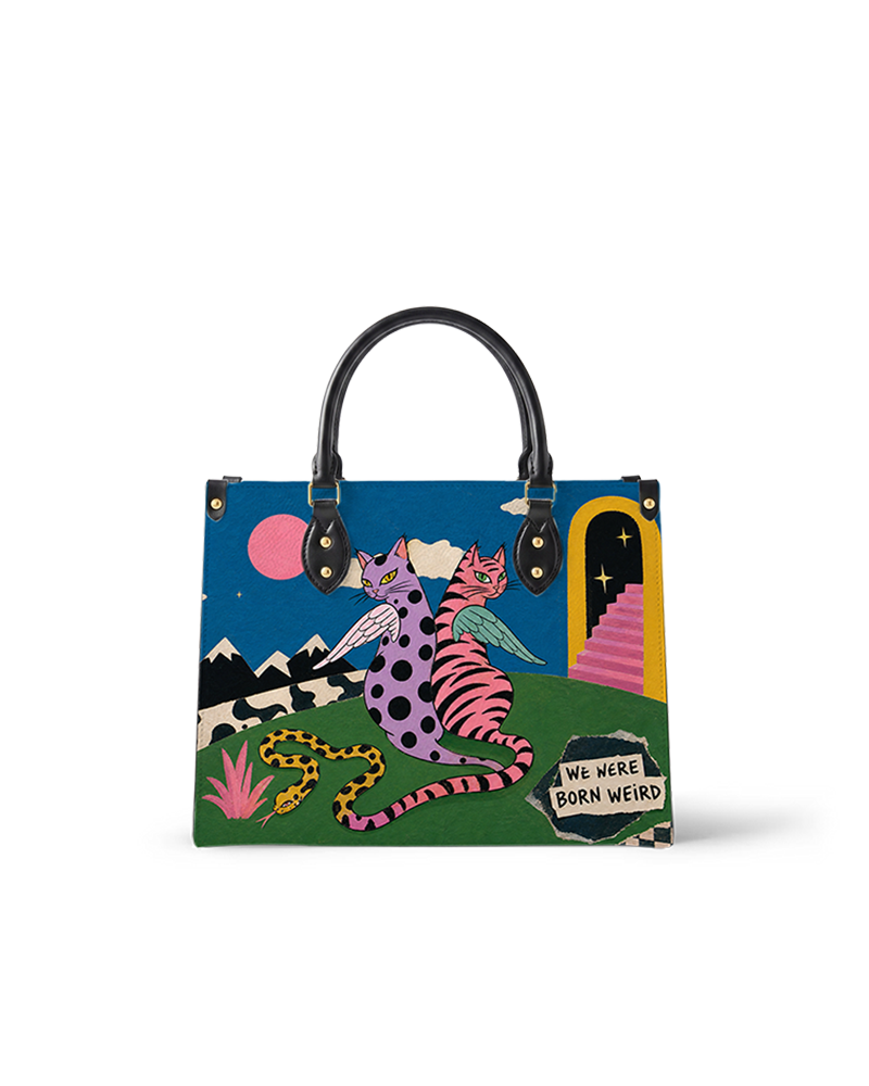 Twin Winged Familiars Leather Handbag