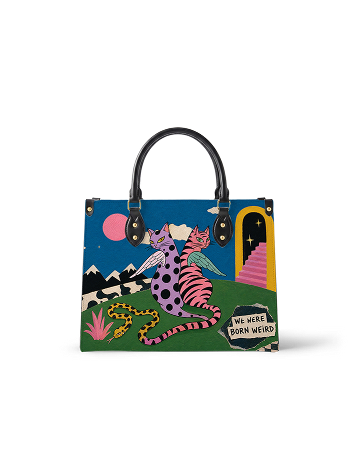 Twin Winged Familiars Leather Handbag