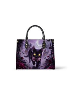Violet Moon Feline Leather Handbag