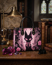 Pink Noir Cat Leather Handbag