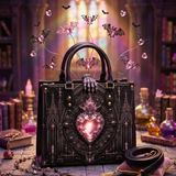 Crystal Heart Leather Handbag