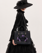 Moon Crystal Cat Leather Handbag