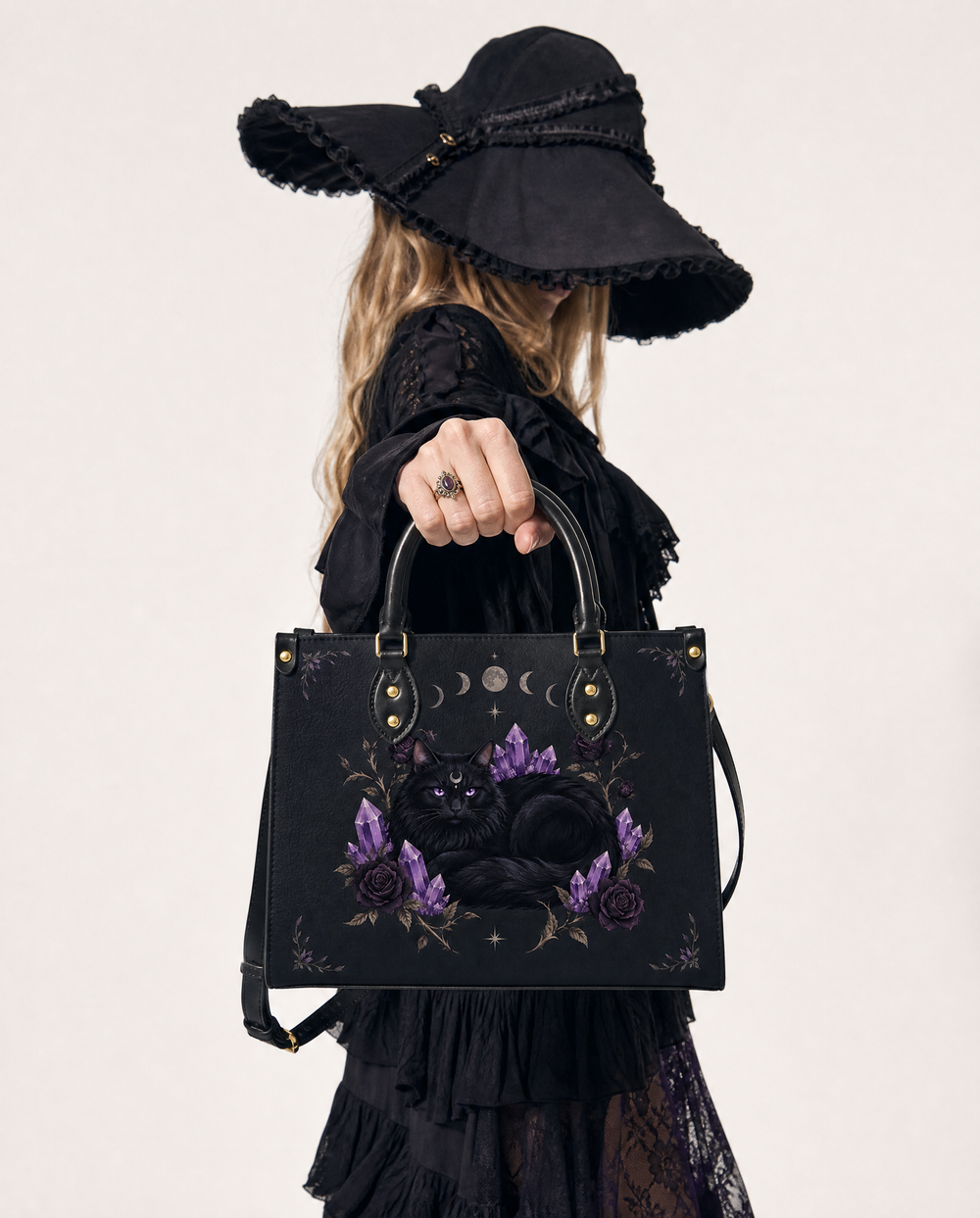 Moon Crystal Cat Leather Handbag