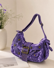 Purple Leopard Denim Hobo