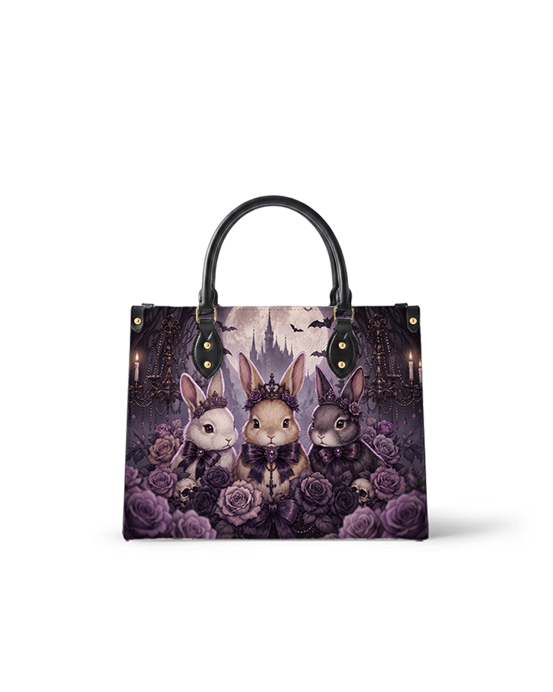 Violet Moon Bunnies Leather Handbag