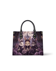 Violet Moon Bunnies Leather Handbag
