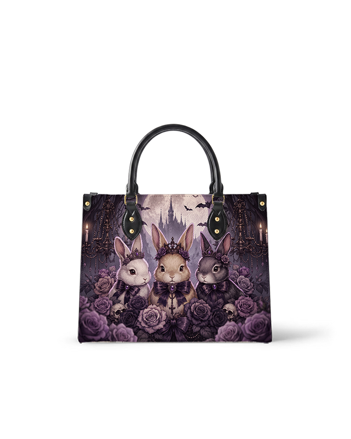 Violet Moon Bunnies Leather Handbag