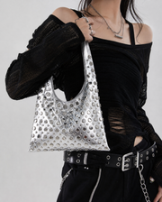 Liquid Silver Studded Hobo