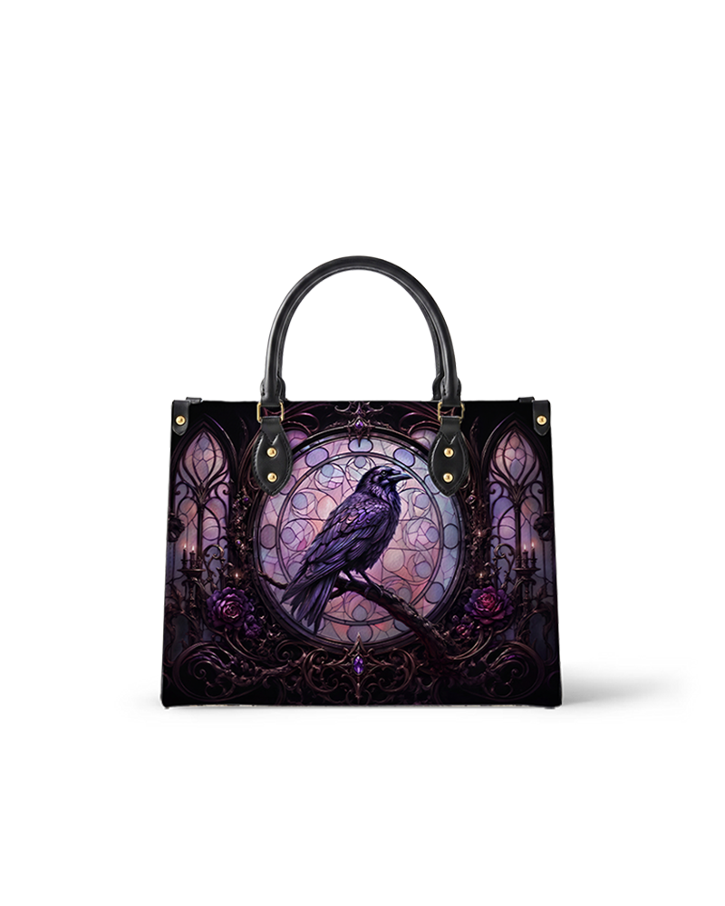 Stained Glass Raven Letter Leather Handbag