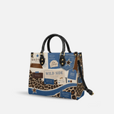 Leopard Denim Leather Handbag