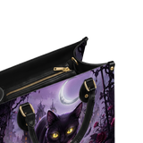 Violet Moon Feline Leather Handbag