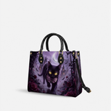 Violet Moon Feline Leather Handbag