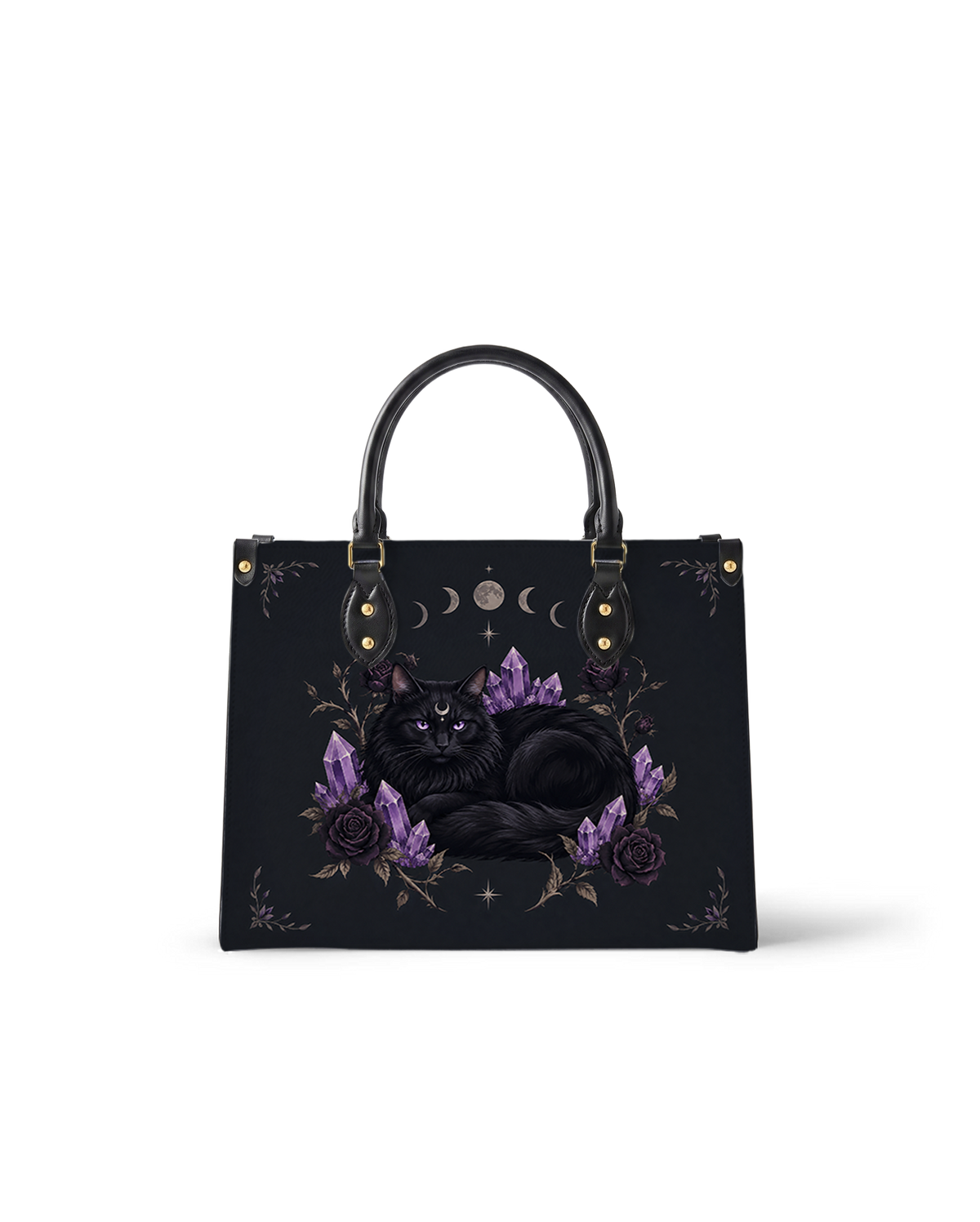 Moon Crystal Cat Leather Handbag