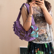 Purple Leopard Denim Hobo