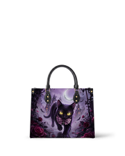 Violet Moon Feline Leather Handbag