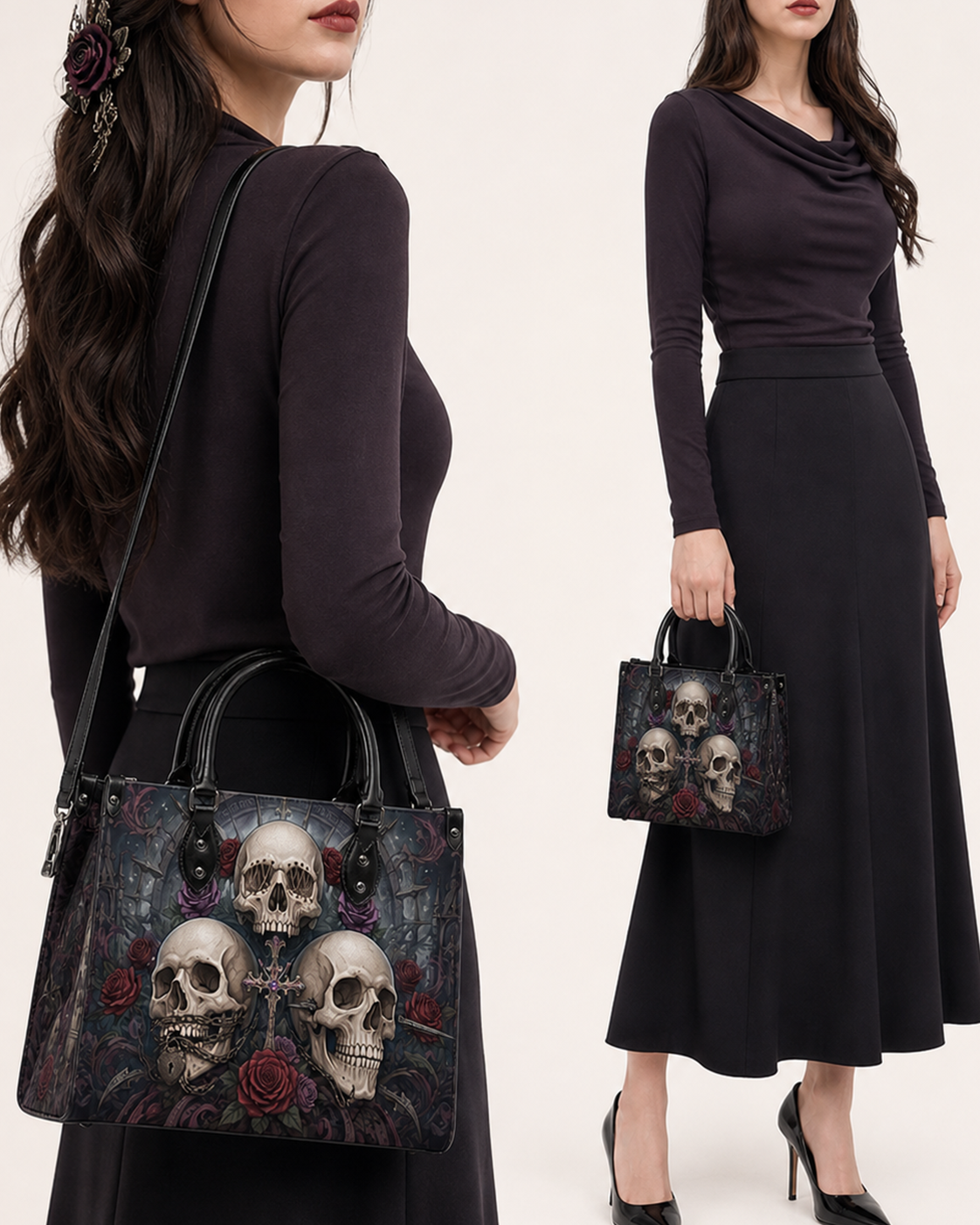 Trinity Skulls Leather Handbag