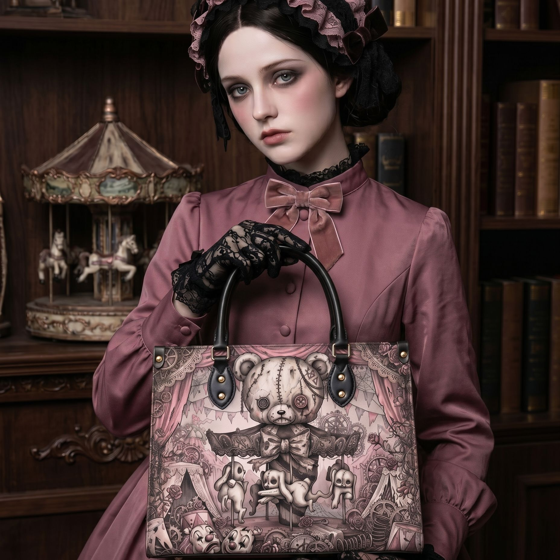 Nightmare Carousel Leather Handbag