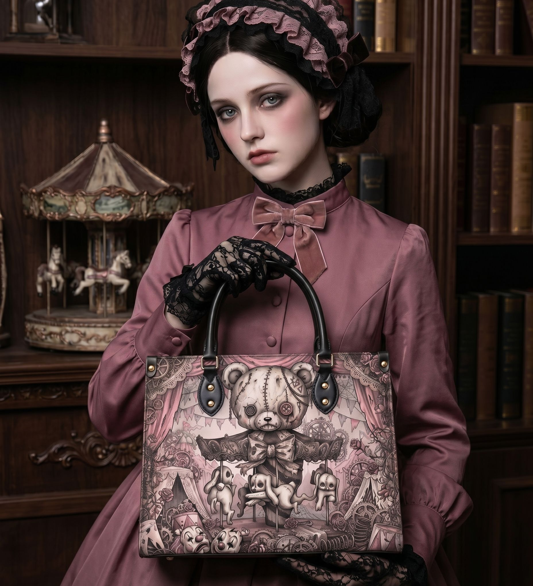 Nightmare Carousel Leather Handbag