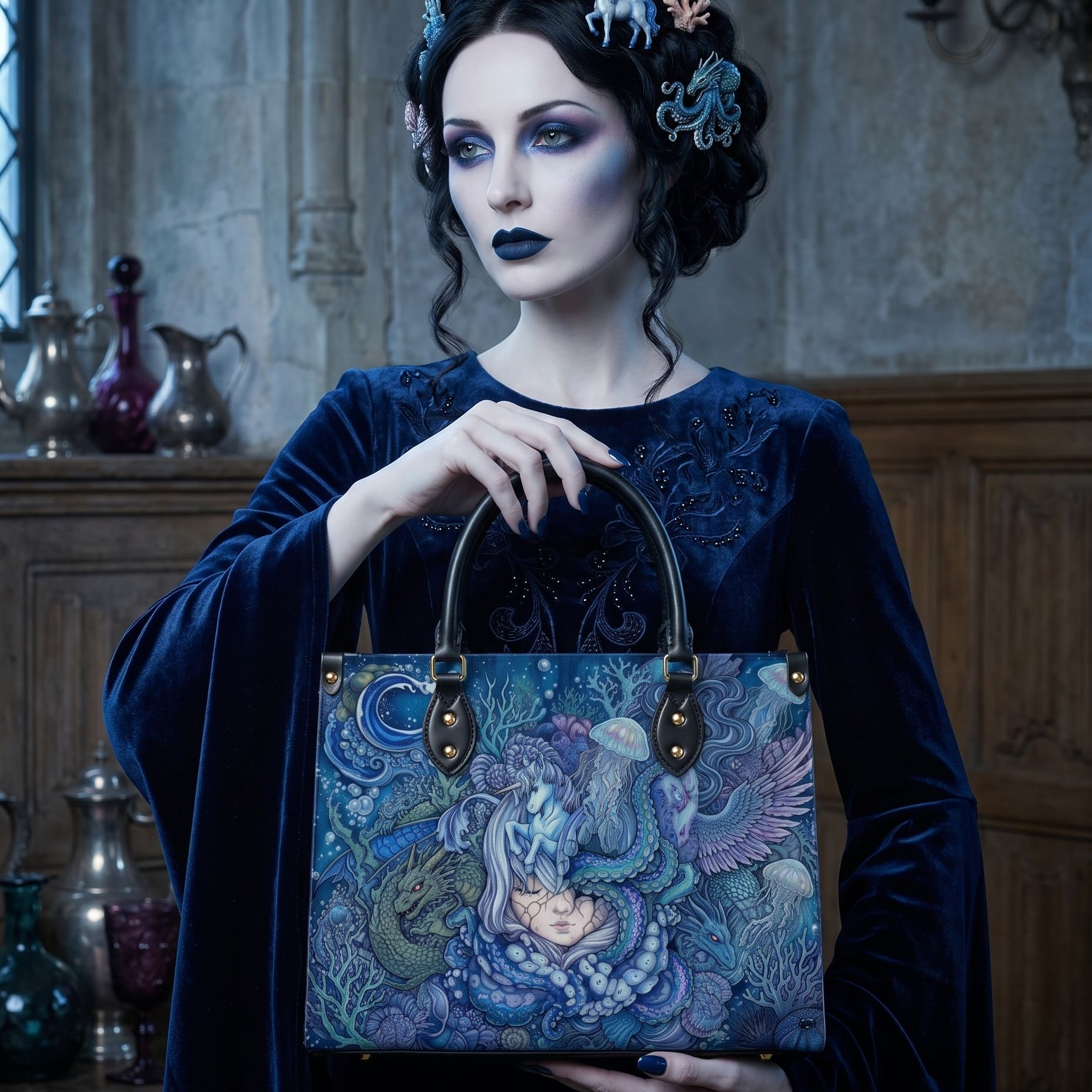 Oceanic Dreamscape Leather Handbag