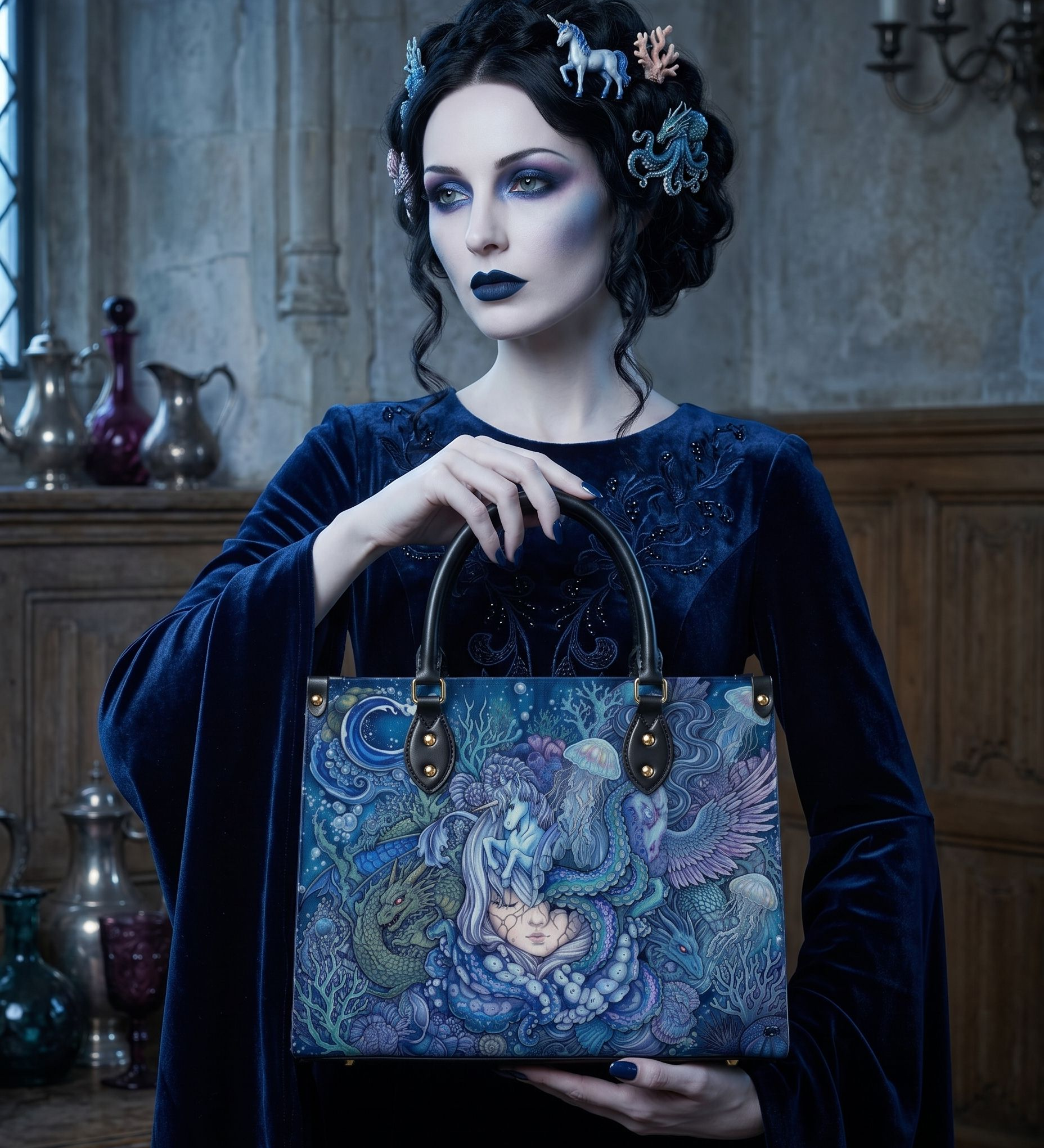 Oceanic Dreamscape Leather Handbag