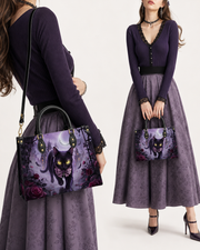 Violet Moon Feline Leather Handbag