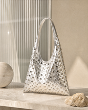 Liquid Silver Studded Hobo