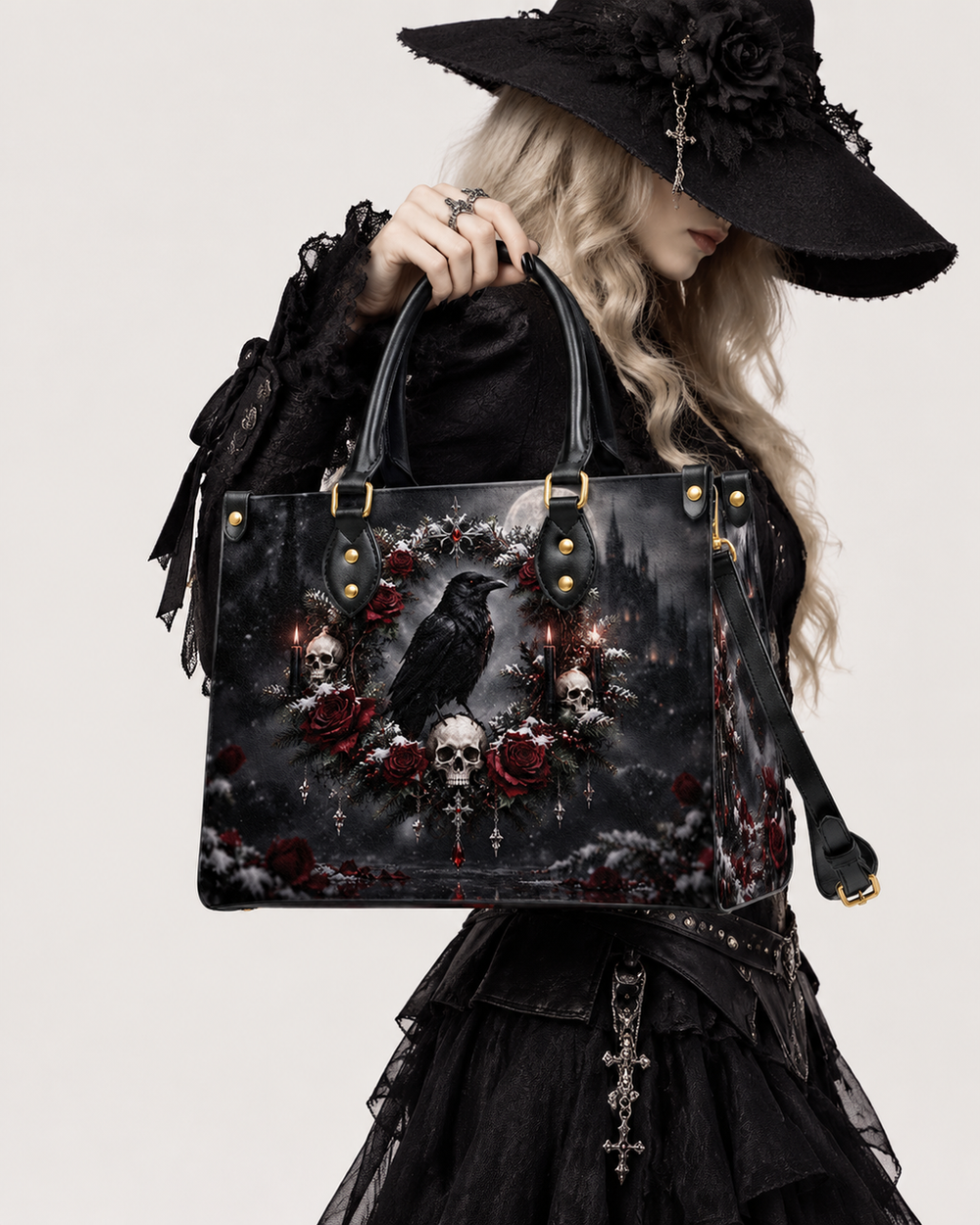 Death Wreath Leather Handbag