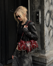 Red Spike Chain Shoulder Bag