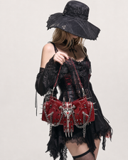 Red Spike Chain Shoulder Bag