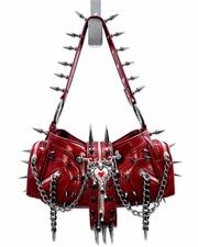 Red Spike Chain Shoulder Bag