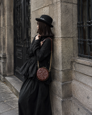 Dark Brown Embossed Circle Handbag