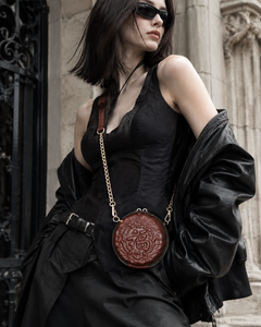 Dark Brown Embossed Circle Handbag