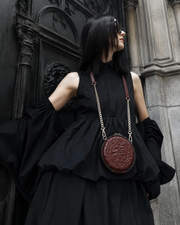 Dark Brown Embossed Circle Handbag