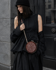 Dark Brown Embossed Circle Handbag