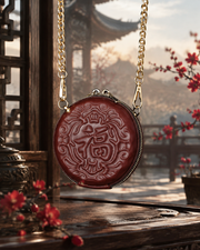 Dark Brown Embossed Circle Handbag