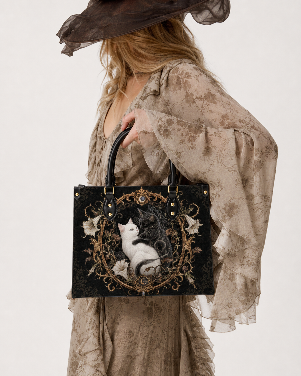 Dual Feline Leather Handbag