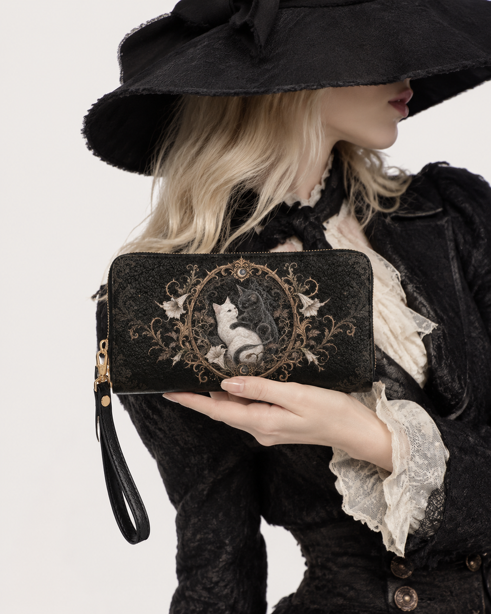 Dual Feline Long Zip Wallet