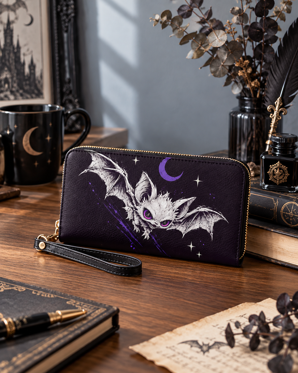 Night Wing Long Zip Wallet