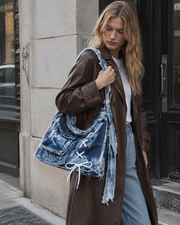 Tide Fray Denim Lace Hobo Bag
