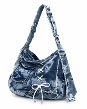 Tide Fray Denim Lace Hobo Bag