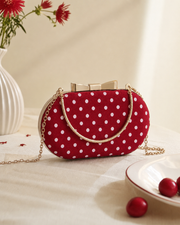 Rouge Polka Velvet Clutch