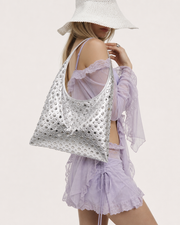 Liquid Silver Studded Hobo
