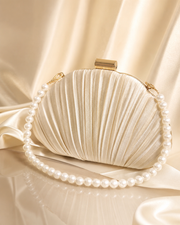 Pearl Pleated Satin Shell Clutch