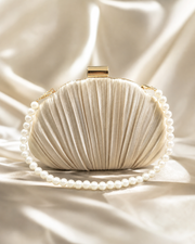 Pearl Pleated Satin Shell Clutch