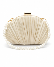 Pearl Pleated Satin Shell Clutch